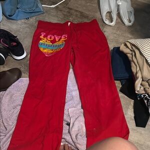 No Boundaries Red Sweatpants with Heart Design